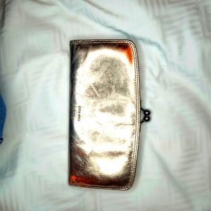 Vintage Leather Clutch Wallet Gold